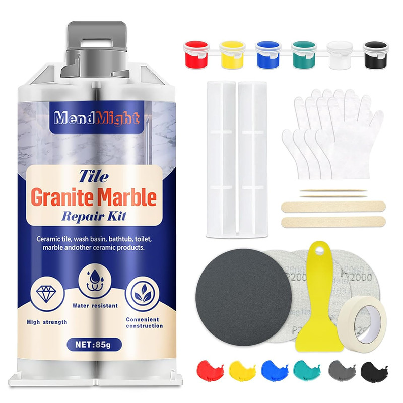 Quartz Countertop Repair Kit Granite Marble Tile Chip Crack Filler 6 Color Tint