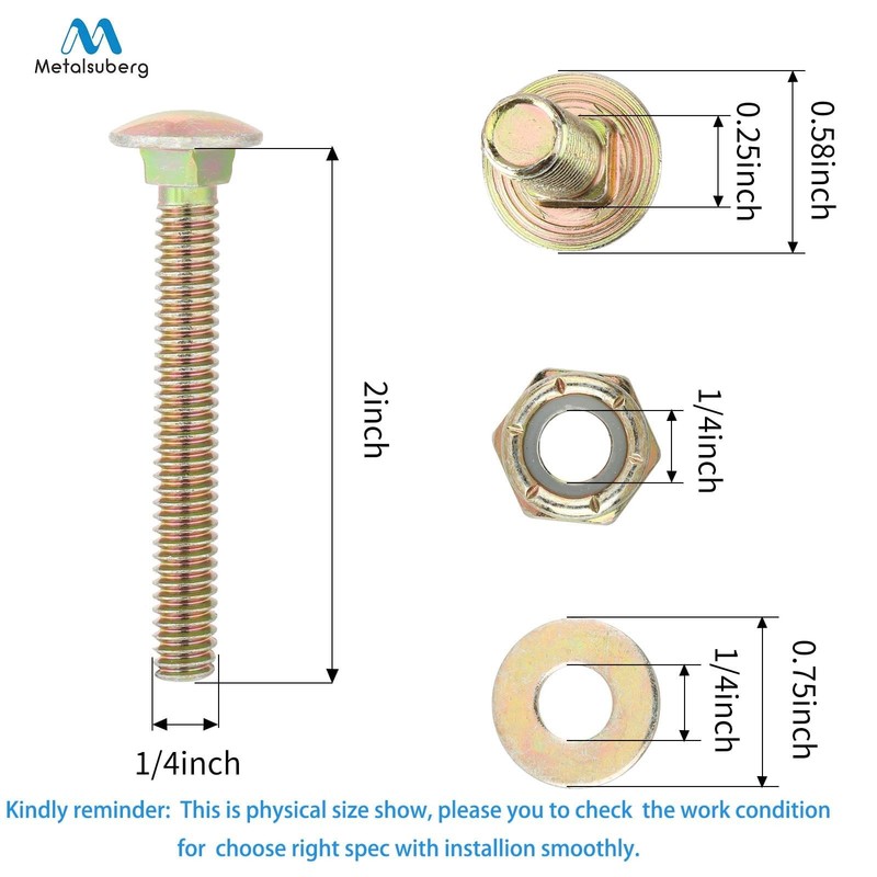 1/4" x 2" Carriage Bolt by Color Galvanization of Square Neck with Nylon Lock... gallery