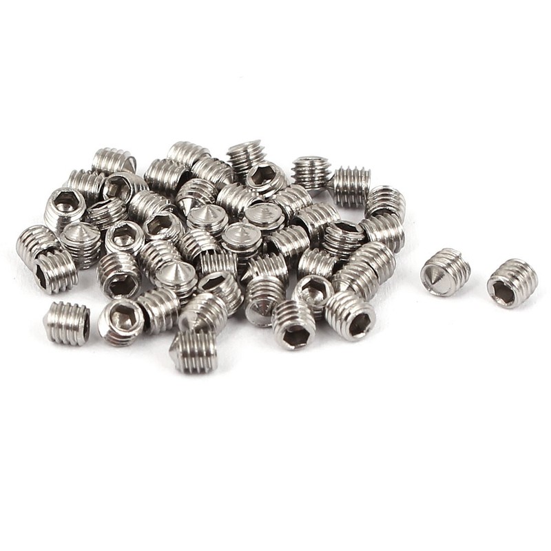 sourcingmap® M3 x 3mm Cone Point Hex Socket Set Grub Screw Silver Tone 50 Pcs