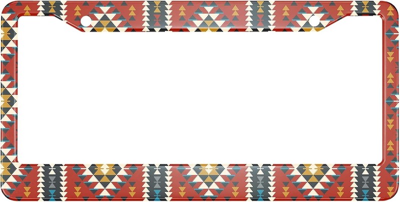 Geometric Pattern License Plate Frame Traditional Ethnic Trib Color: Cover-167