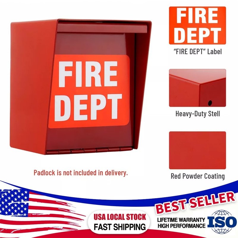 1Pack Fire Department Box With Lock Hole Red Heavy Duty Steel ‎Wall Mount