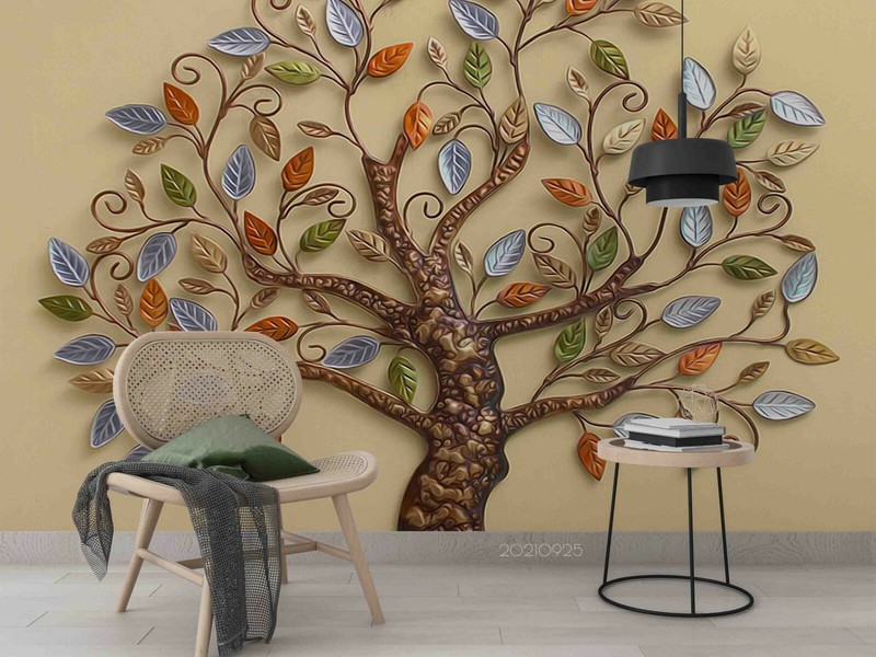 3D Embossed Colorful Tree Leaf Self-adhesive Removable Wallpaper Murals Wall 383 gallery
