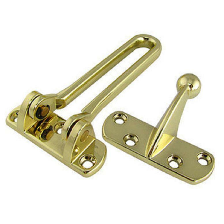 Door Guard Safety Lock Brass Plated Finish Slide Bolt Entry Protection 60892