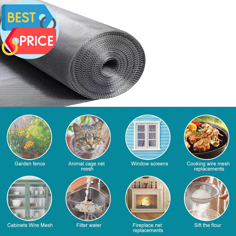 304 Stainless Steel Mesh Window Screen Roll 47" X 200" with Stab Resistant Glove gallery