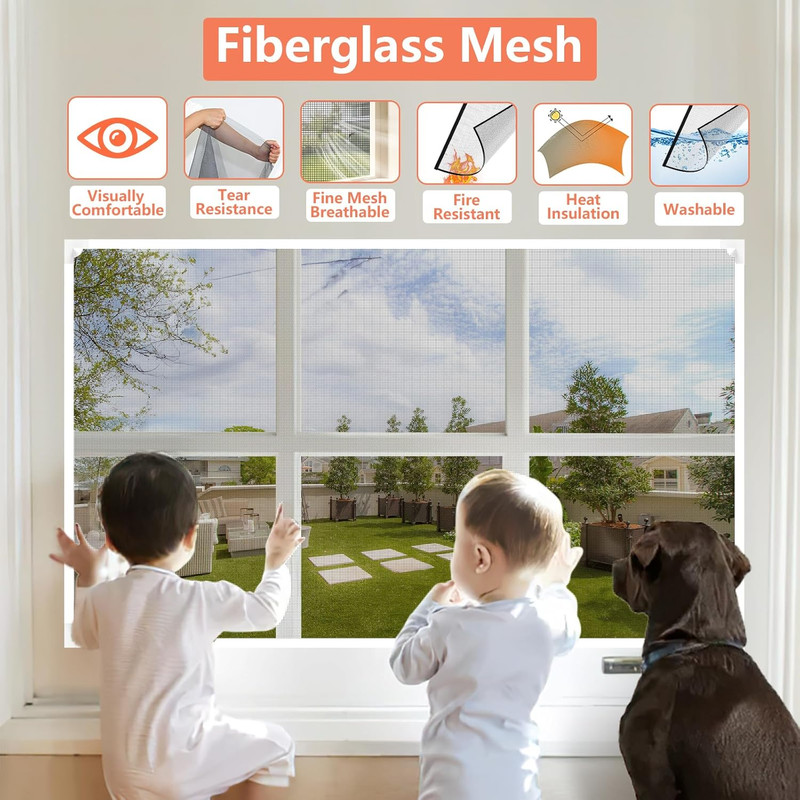 Magnetic Window Screen Adjustable DIY Window Net Max 47” X 51” Fiberglass Screen gallery