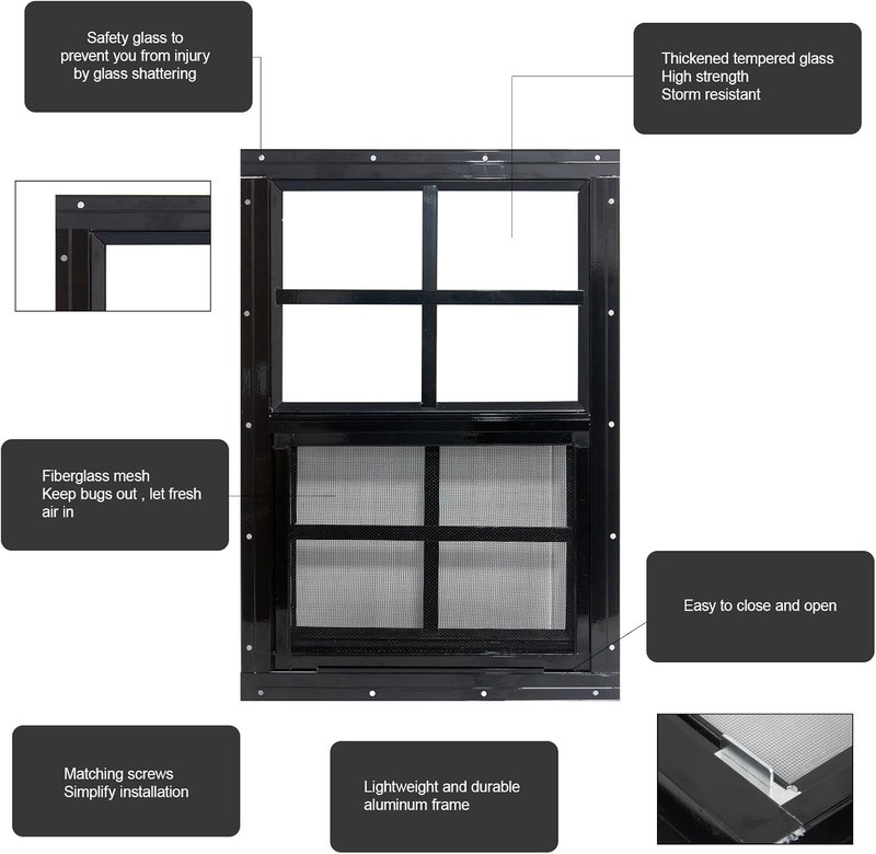 18x23 Shed Windows with Tempered Glass, 2 Pack gallery
