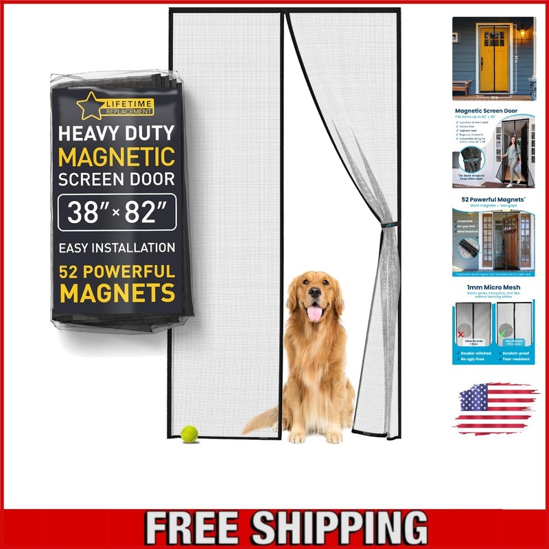 Stylish and Wind-Resistant Magnetic Screen Door, 38 x 82 Inch – Easy Setup