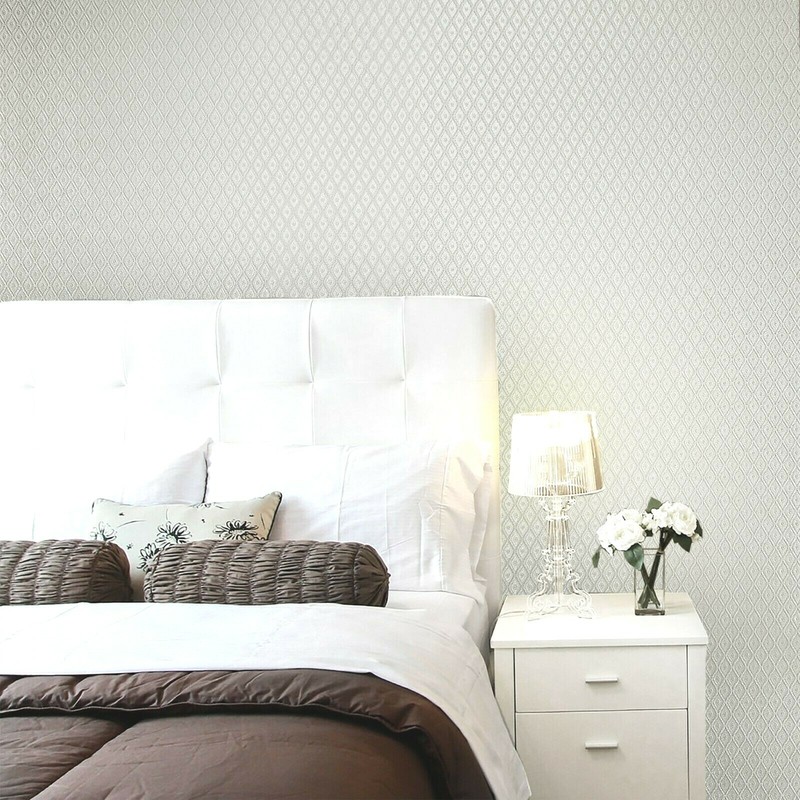 Embossed Off grayish white small diamonds textured lines Victorian Wallpaper 3D gallery