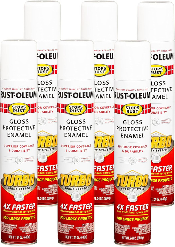 334133-6PK Stops Rust Turbo Spray System Spray Paint, 24 Oz, Gloss White,