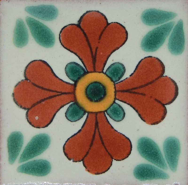 25 TILES Ceramic MEXICAN Talavera Handmade Tile 2×2 Clay Mexico Pottery 2-02
