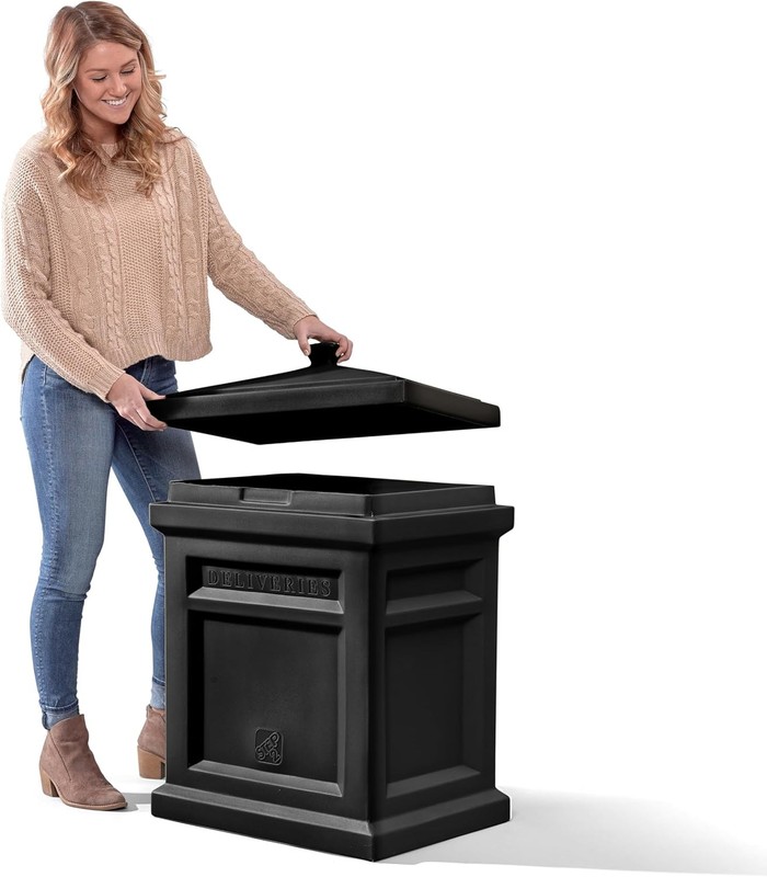 Large Outdoor Package Delivery Box, Weather Resistant Parcel Storage, Black Plas