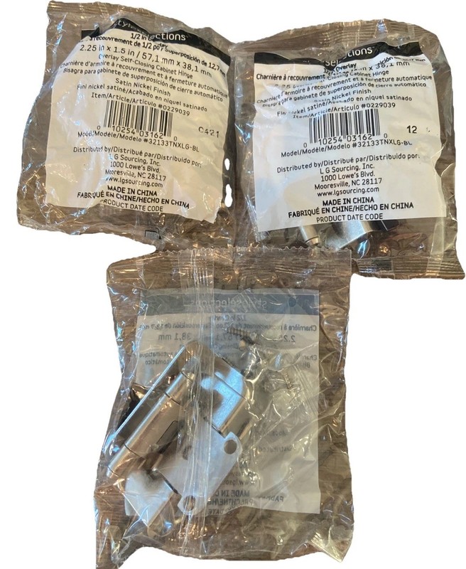3 Pack Style Selection Self-Closing 1/2 inch Cabinet Hinge Satin Nickel 2.25×1.5