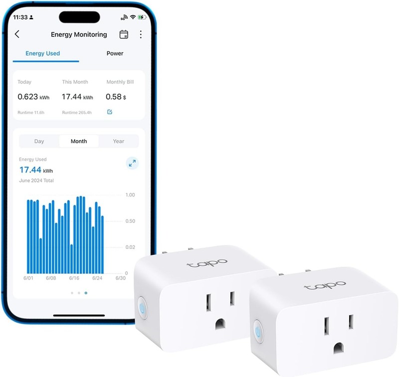 TP-Link 𝗧𝗮𝗽𝗼 Smart Plug Wi-Fi Mini, Energy Monitoring, 2-Pack, White