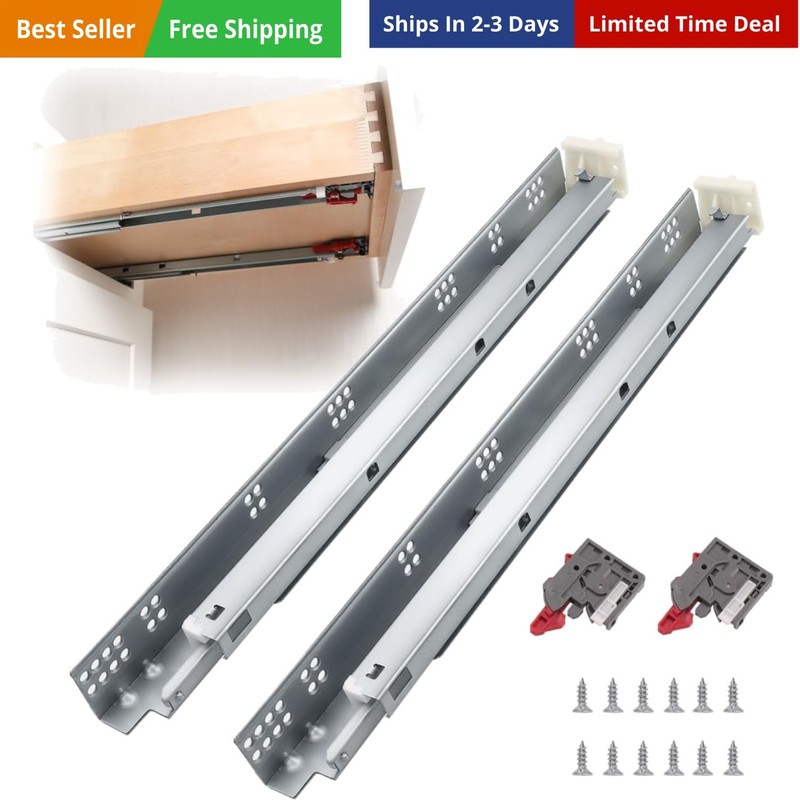 10 Pairs 21 Inch Undermount Drawer Slides, Self Soft Close Full Extension Dra…