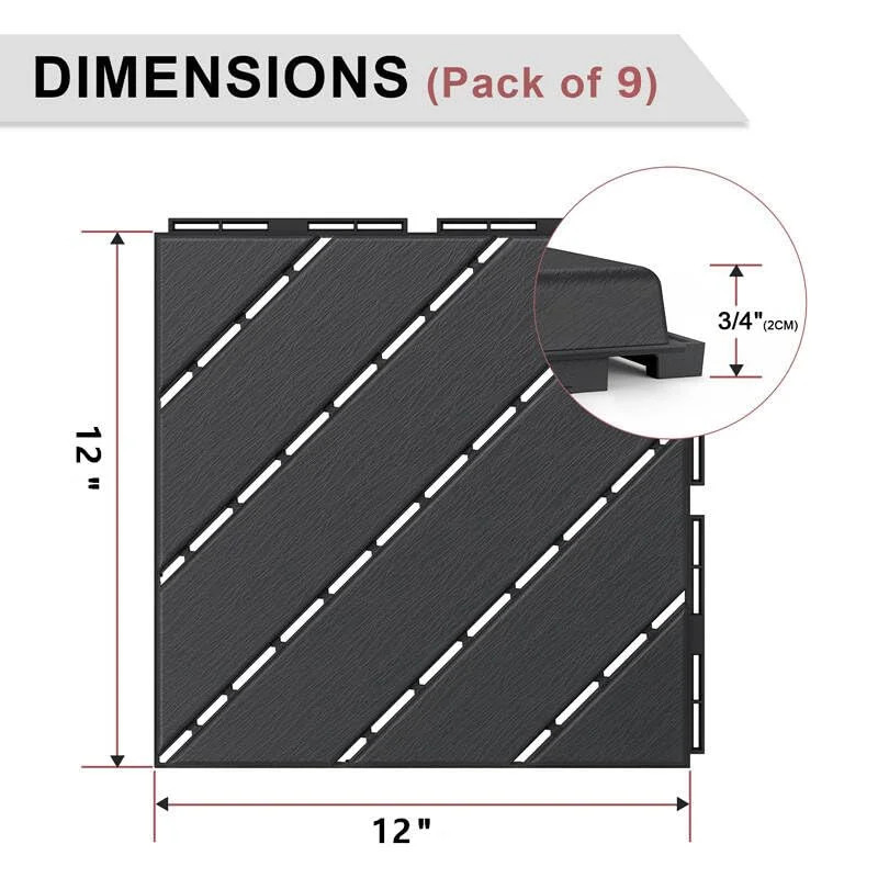 VANCASTLE 9 Pack Interlocking Deck Tiles, 12"x12" Patio Pavers, Heavy Duty Plast gallery
