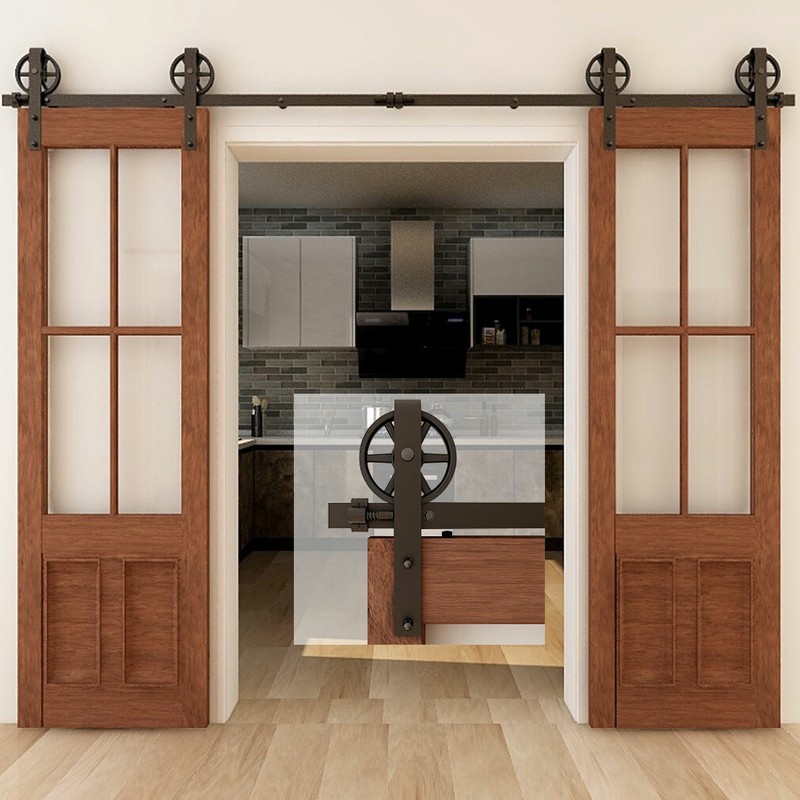 4FT-20FT Sliding Barn Wood Door Hardware Closet Rail Kit For Single/Double Door