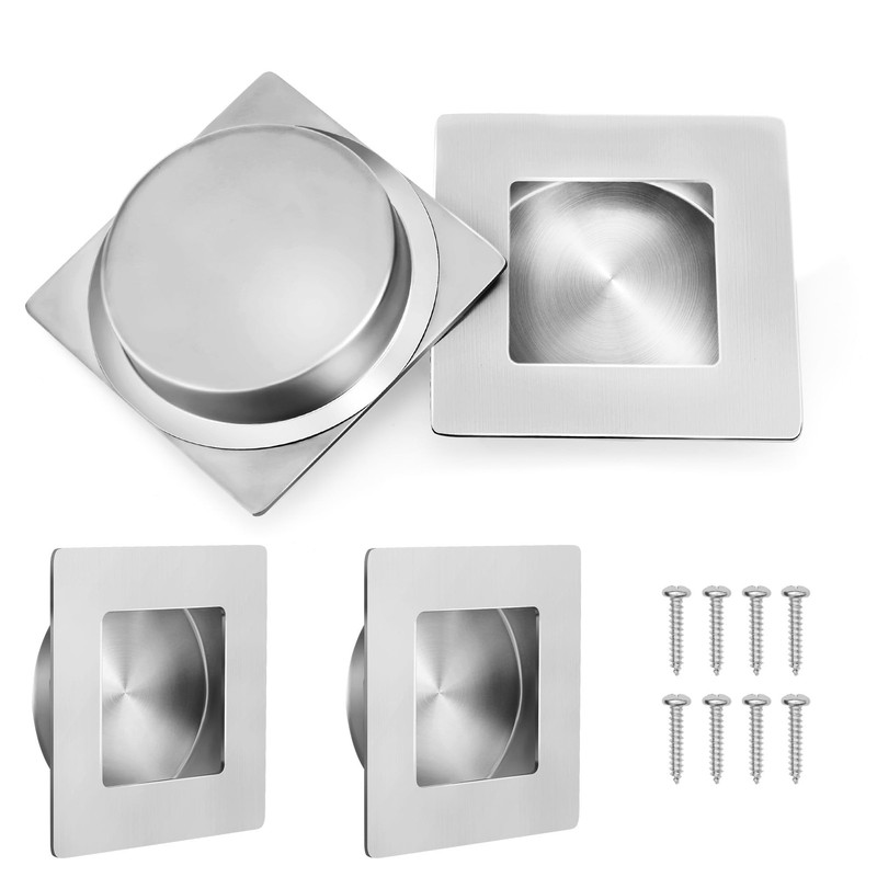 Malimali 2-3/4 Inch Recessed Finger Flush In, Brushed Steel-4 Pack