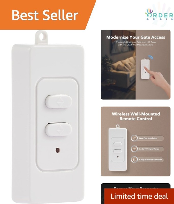 Gate Opener Remote Control Wall Mount 433.92 MHz for Sliding Gates, Indoor