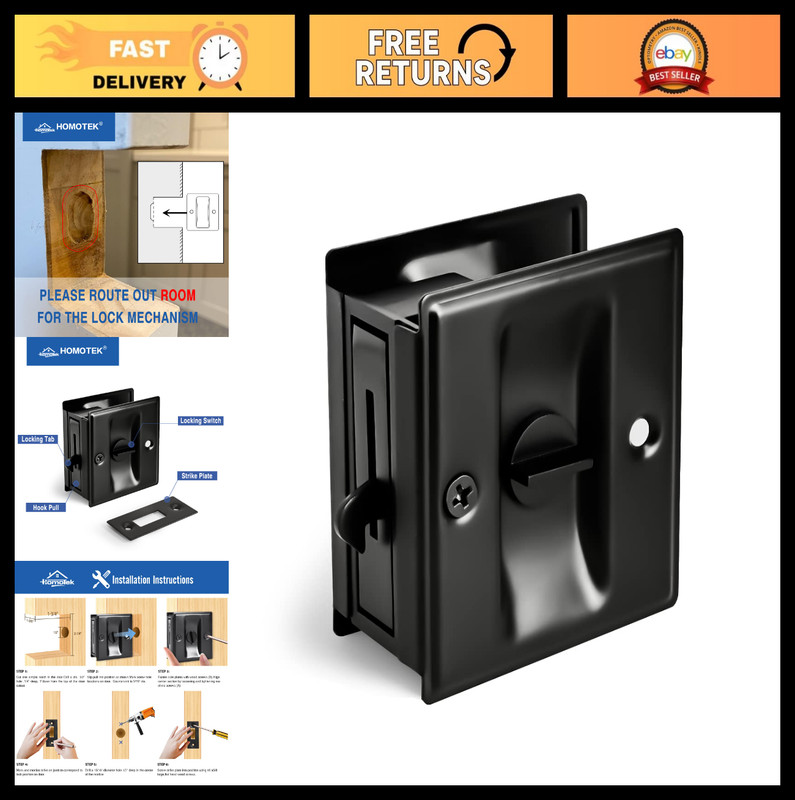 Privacy Sliding Door Lock with Pull – Easy Replacement for Pocket Locks, 2-3/4″x