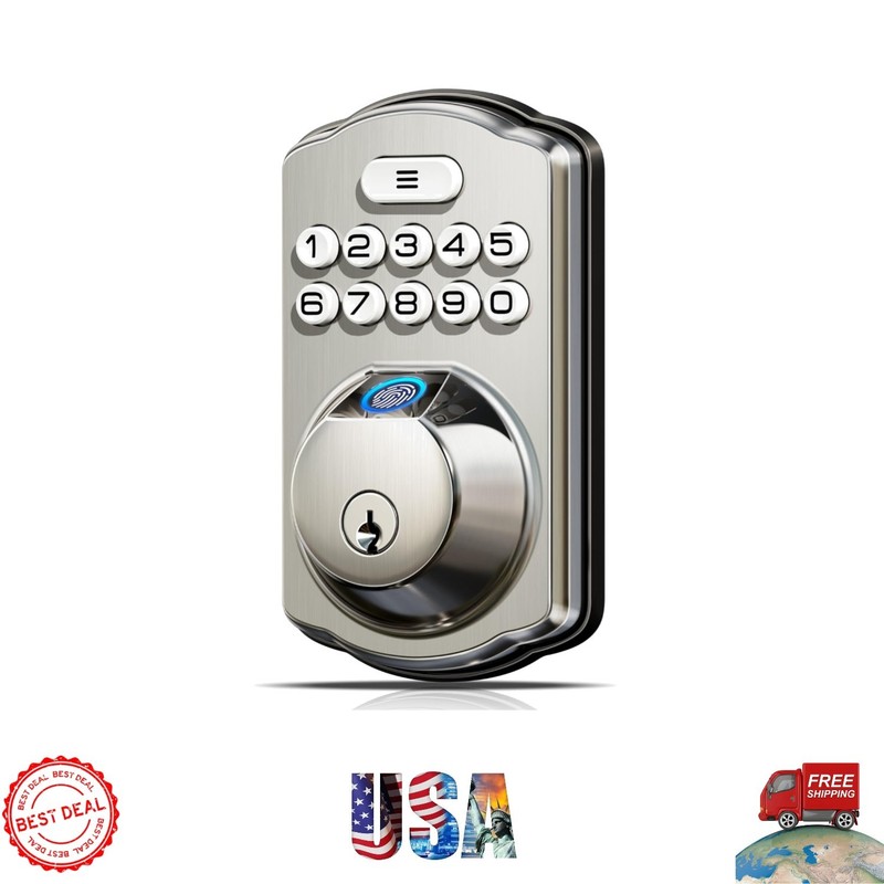 Biometric Keyless Entry Deadbolt - 20 Fingerprints, Auto-Lock in Satin Nickel