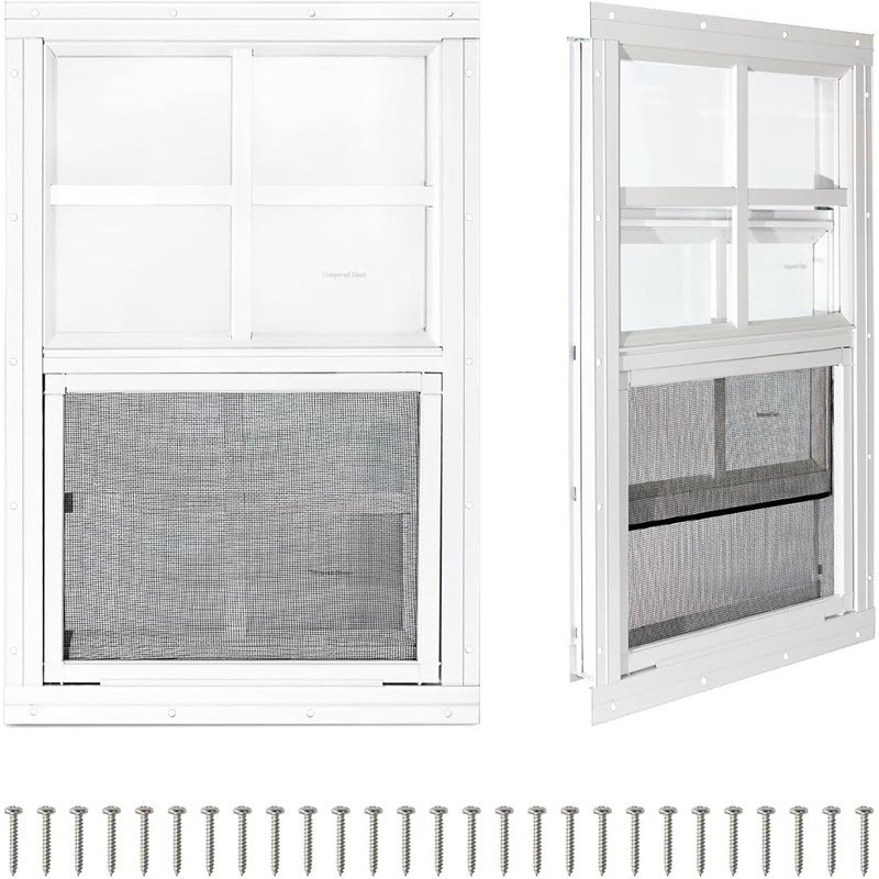 2 Pack Sliding Shed Windows Tempered Glass Aluminum Frame Ventilation & Light US