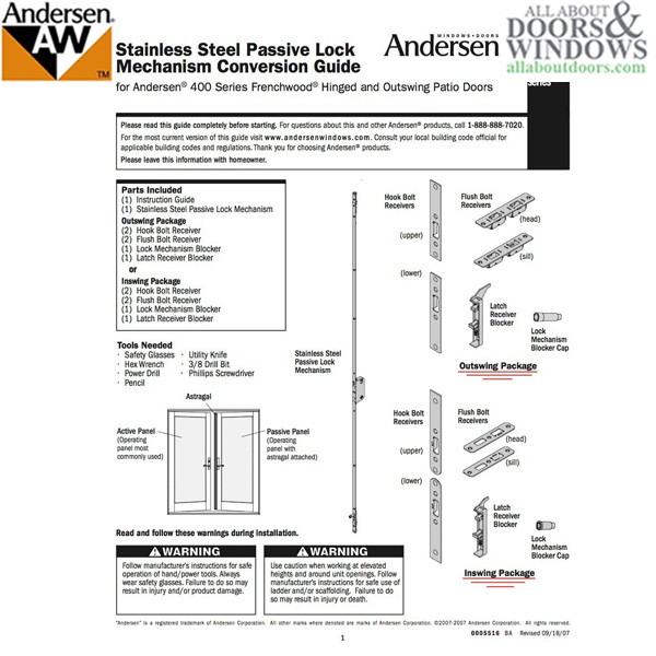 Andersen Passive Multipoint Lock For Frenchwood Door 2 Point Shootbolt 76.5 Inch gallery
