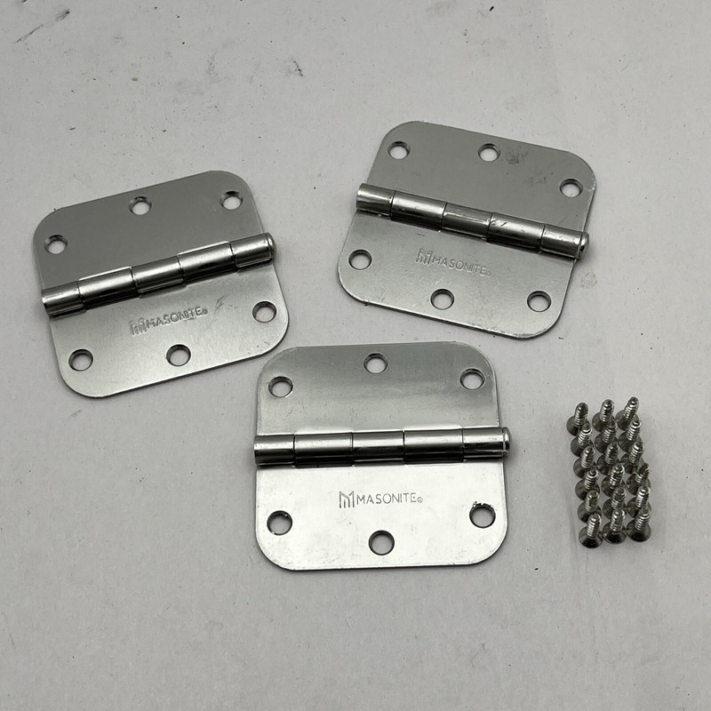 3 Masonite 3.5 Inch X 3.5 Inch Nickel Hinges Screws Rounded Corners