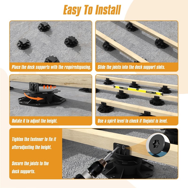 12 PCS High Load Adjustable Deck Support Pedestal Base 13/16" To 23/8" Inch gallery