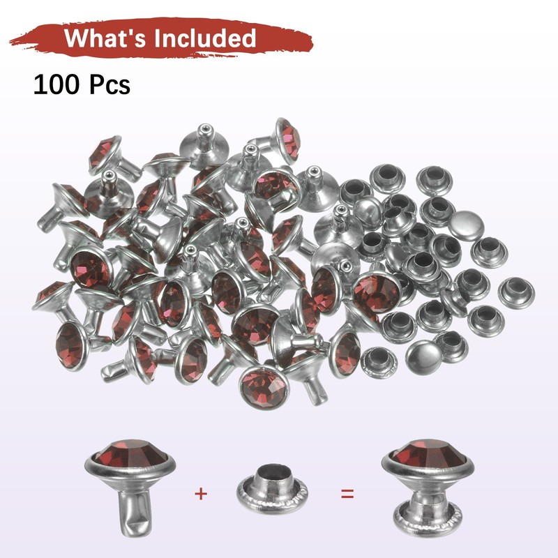 Clear Rhinestone Rivets [100pcs] - Crystal Rivets - [Deep Purple - 0.31 IN] gallery