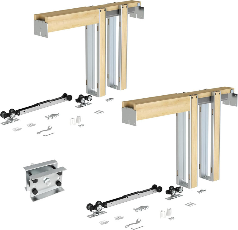 2 Set Pocket Door Frame Kits with 220LBS Two-Way Soft-Close Mechanism, Easy to I