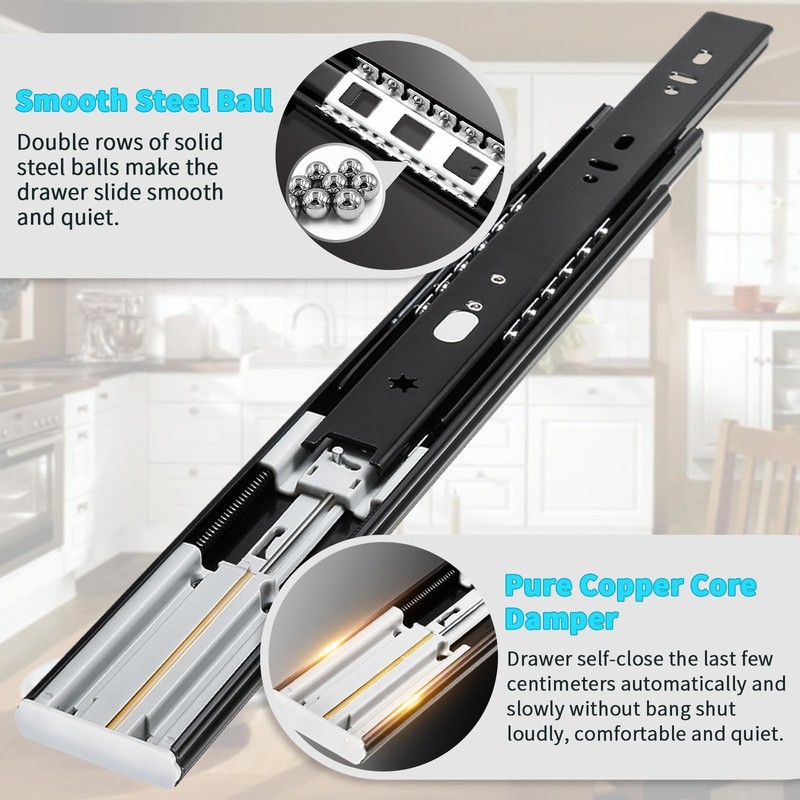 Soft Close Drawer Slides Full Extension Side Mount 12 14 16 18 20 22 24 inch ... gallery