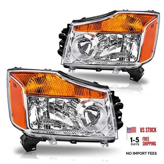 Headlight Assembly Compatible with 2004-2015 Chrome Housing Fit 04-15 Titan