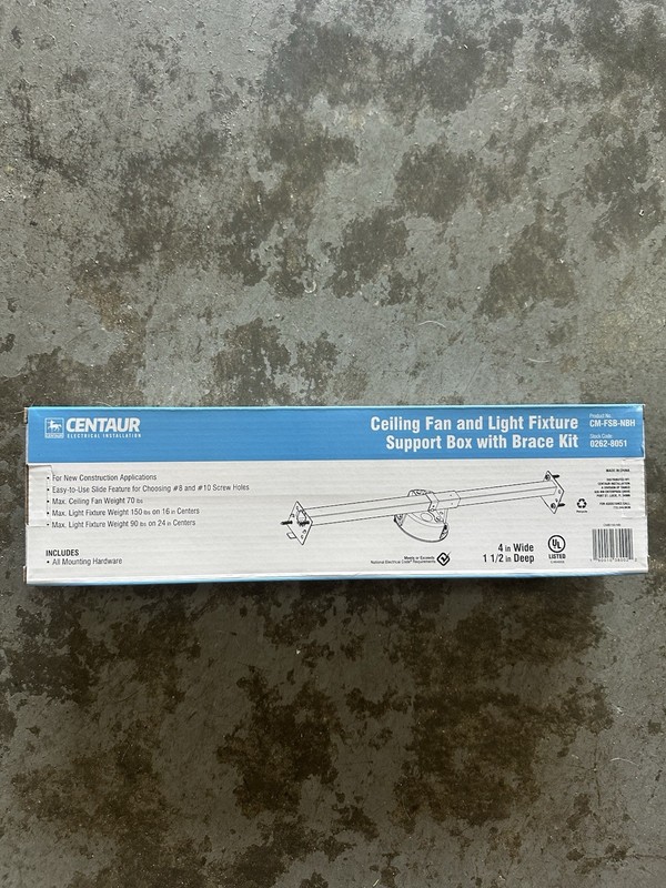 Centaur Electrical CM-FSB-NBH-CP Ceiling Fan & Light Box Brace Kit