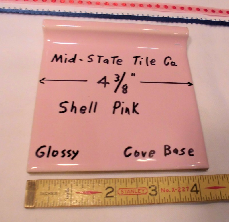 1 pc. Cove-Base Ceramic Tile *Shell Pink* 4-3/8" Mid-State Co. Glossy; stack on