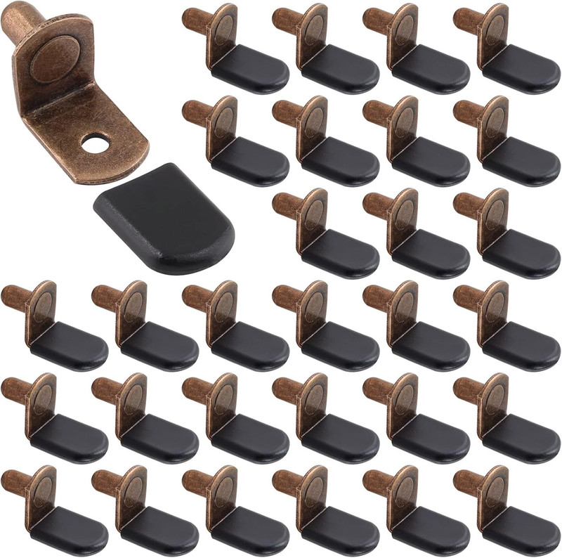 Biaungdo 30 Pcs Shelf Support Pegs, 1/4 Inch L-Shaped Clips with Rubber Sleeve,