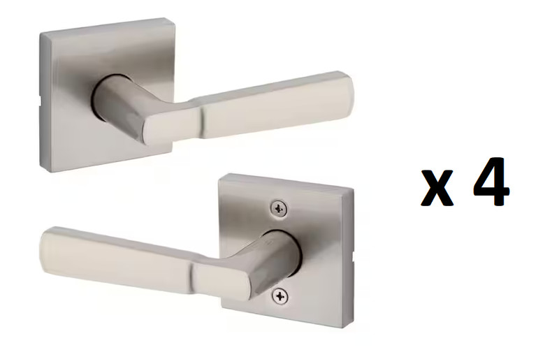 4 Kwikset Perth Satin Nickel Reversible Square Straight Hall/Closet Door Handle