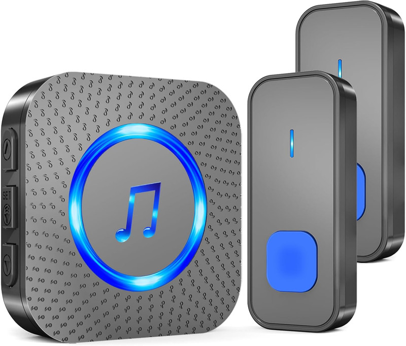Wireless Doorbell with 1 Receiver 2 Buttons,Ip55 Waterproof Doorbell,1300 FT/400