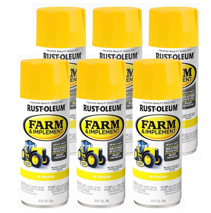 Rust-Oleum 280129 Farm & Implement Spray Paint – 12oz JD Yellow, 6-Pack