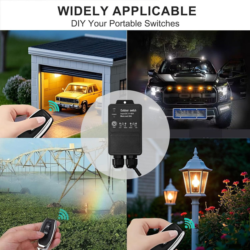 12V Remote Control Switch. IP67 Waterproof DC8-80V 30A Relay Wireless Switch wit gallery