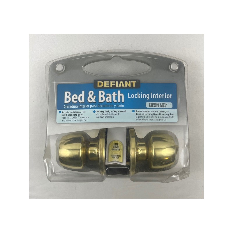 Defiant Bed & Bath Locking Interior Door Knob Polished Brass 332-216 NEW
