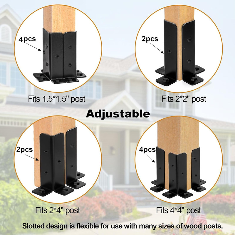 8 Pcs Adjustable Deck Post Anchor Base Brackets Fit 1.5X1.5, 2X2, 2X4, 4X4 Post, gallery