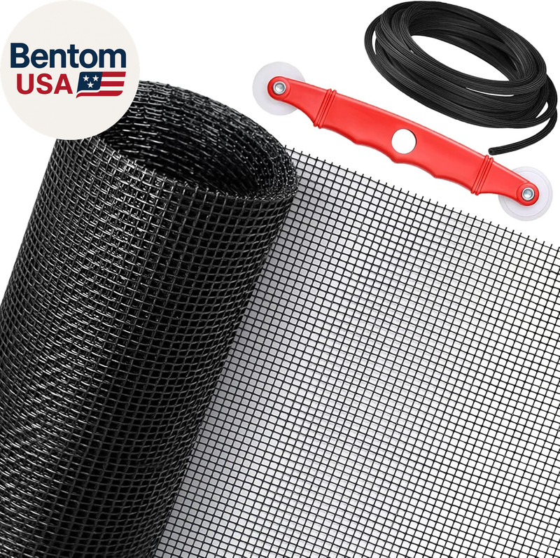 Window Screen Replacement Kit, 48” X 99” Fiberglass Screen Mesh with Rolling T
