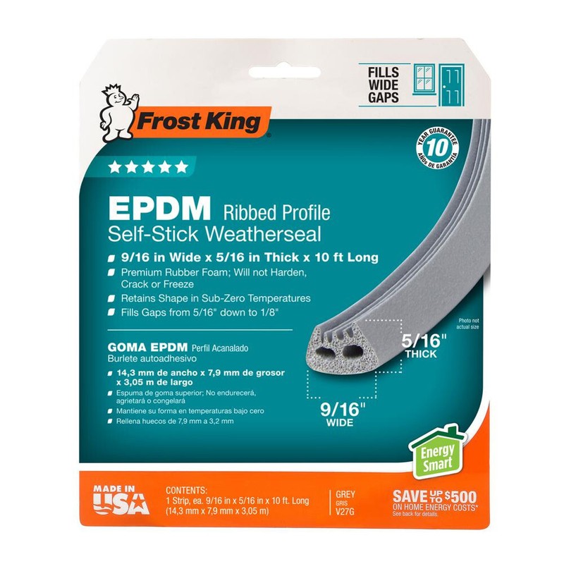 9/16″ X 10′ Gray EPDM Ribbed Profile Self-Stick Weatherseal – 5/16″ Thick