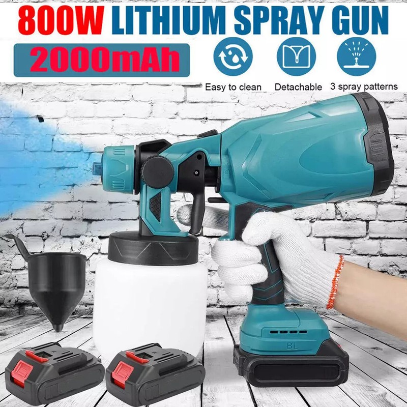 High Pressure Cordless Paint Sprayer Electric Airless HVLP Spray Gun w/2 Battery