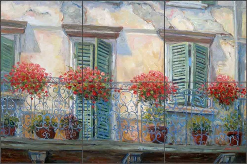 Mediterranean Tile Backsplash Margosian Venice Balcony Art Ceramic Mural JM116