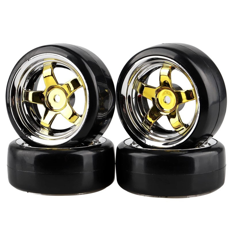 Plating 5-Spoke 12mm Hub Wheel Rims with Hard Plastic Tires for RC 1:10 Drift…