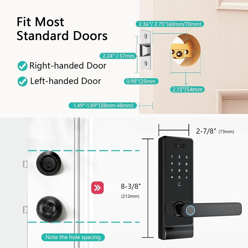 Smart Door Handle Lock with Camera,3D Facial & Palm Vein Recognition,Keyless Ent