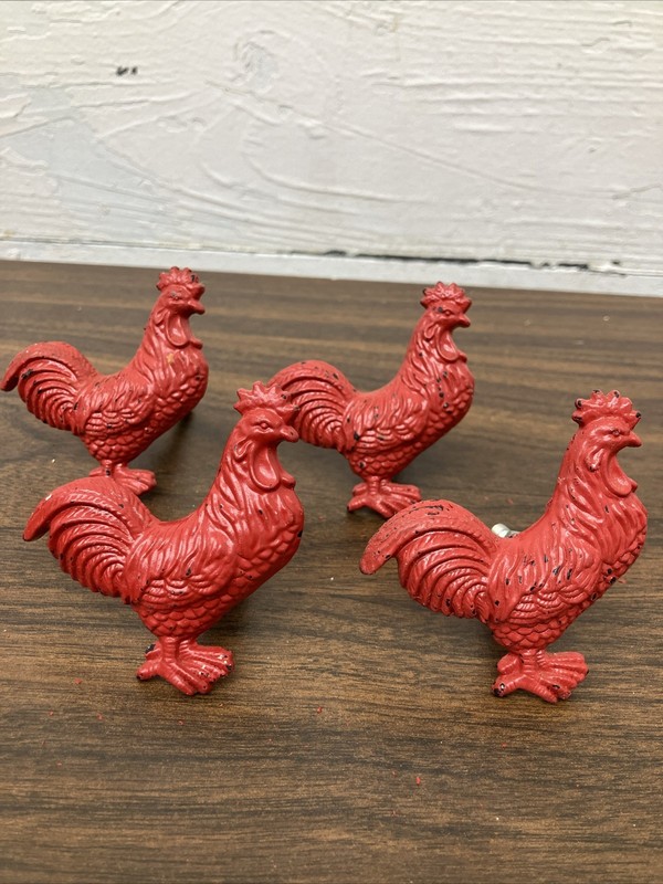 RED ROOSTER Knob Lot (4) Distressed Cabinet Drawer Pull French Country Farmhouse