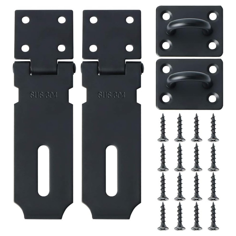 2 Pack 5in Hasp Lock 304 Stainless Steel Black Gate Shed Door Latch Heavy