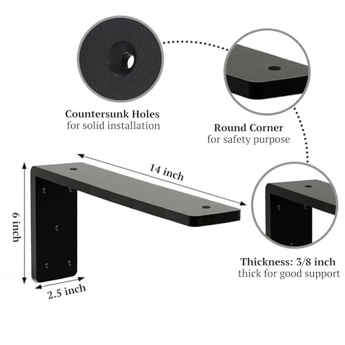 Countertop Support Bracket 14 Inch 2 Pack 3/8" Thick 14"x6"x2.5" Black-2 Pack gallery